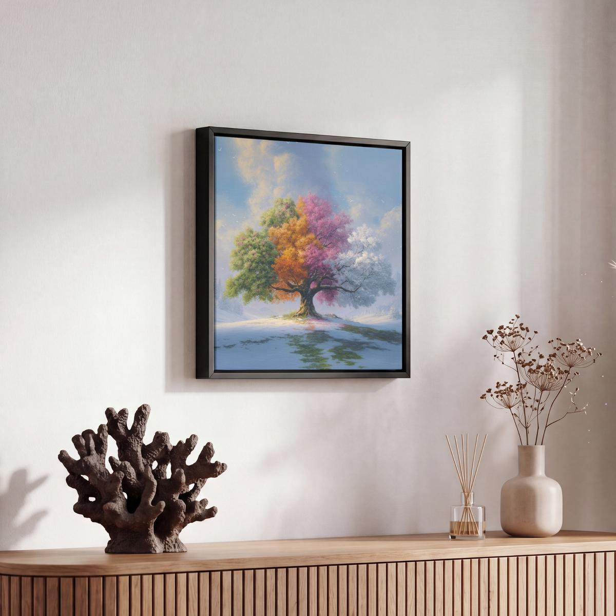 LEINWAND Bilder mit Rahmen - Baum - Jahreszeiten - Winter - Landschaft - 20x20 - Multicolor, Textil (20/20cm) - MuchoWow