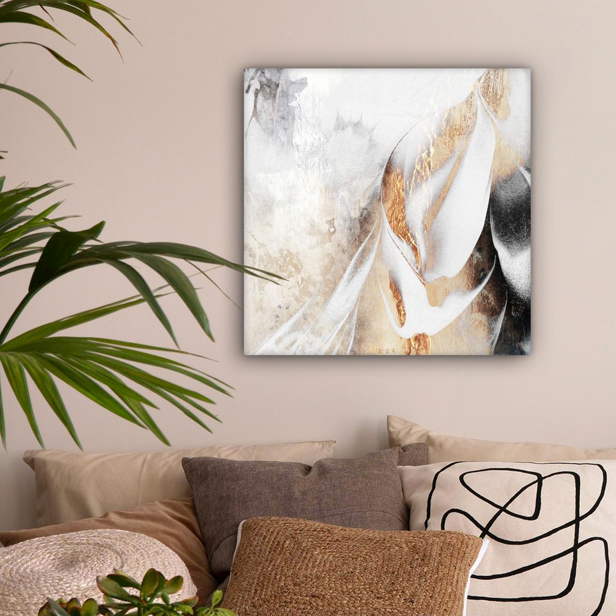 LEINWANDBILD Luxus - Abstrakt - Gold - Weiß Wandbild Wohnzimmer 50x50 cm - Goldfarben, Textil (50/50cm) - MuchoWow