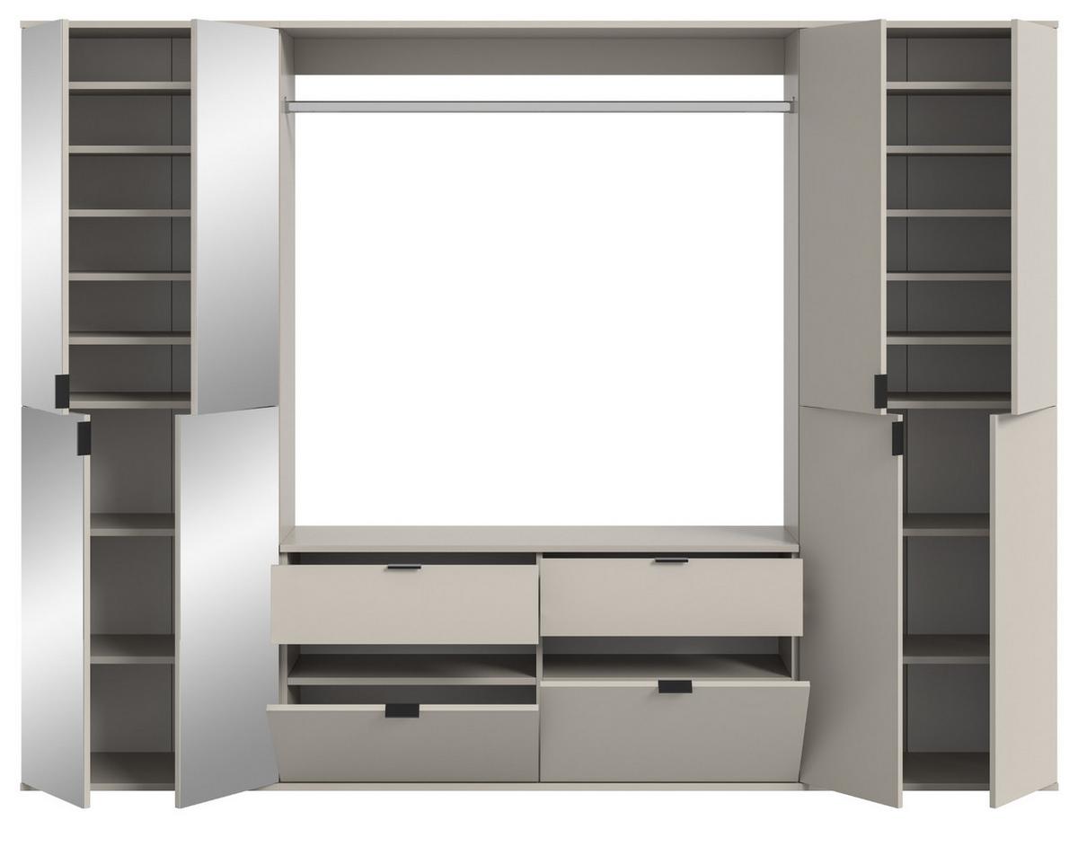 GARDEROBEN-SET Kaschmir 243 x 193 cm, Schuhschrank mit Spiegel - Kaschmir/Schwarz, Glas/Holzwerkstoff (243/193/34cm) - Inn.Furn