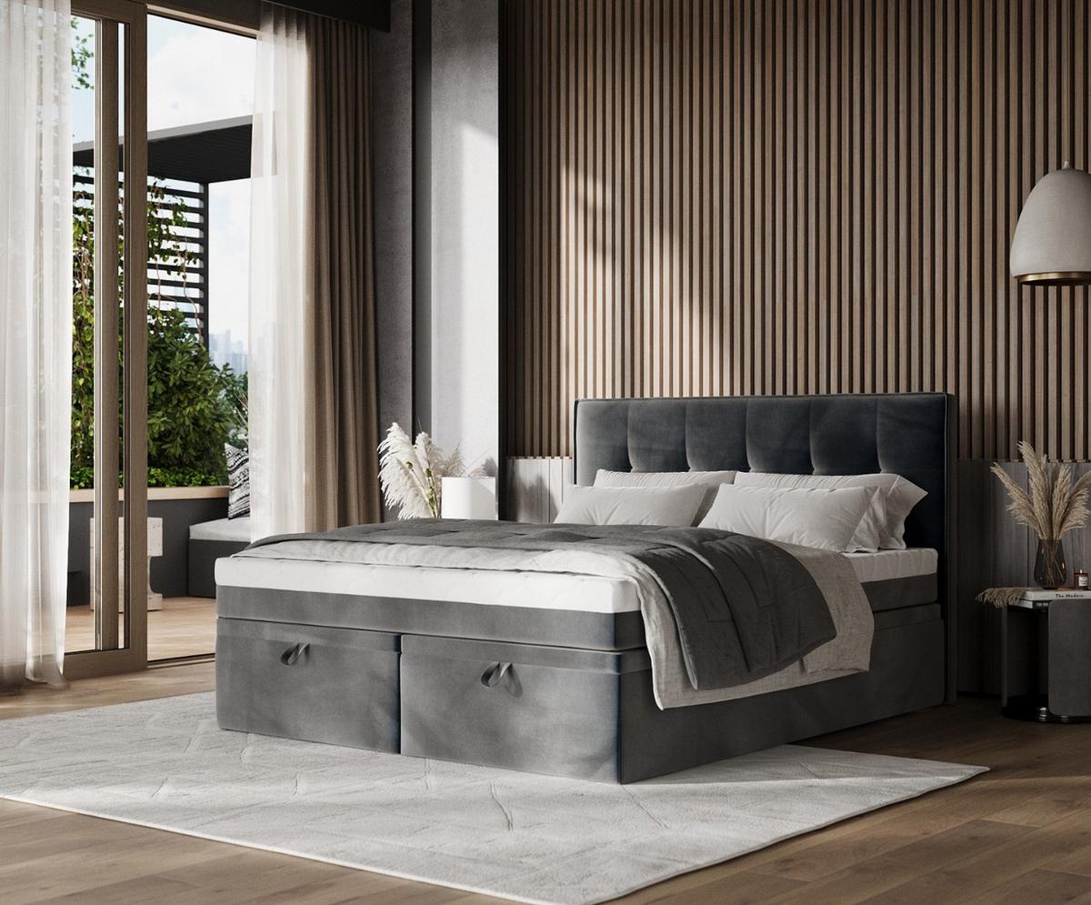 BOXBETT Arivo 200/200 cm Anthrazit im Paros Stoff - Anthrazit/Schwarz, Holz/Holzwerkstoff (200/200cm) - AltaBeds