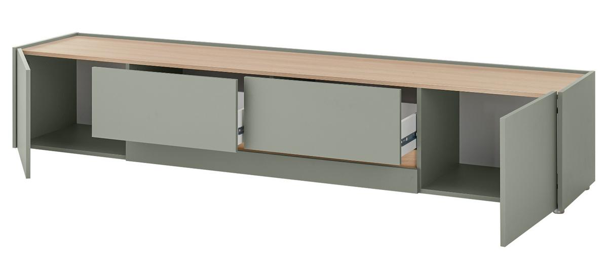 TV-LOWBOARD in Salbei Grün und Eiche, großer TV Unterschrank mit viel Stauraum - Salbeigrün/Eichefarben, Holz/Holzwerkstoff (223/40/45cm) - Furn.Design