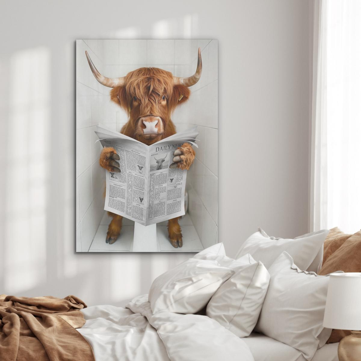 AKUSTIKBILD Schottischer Highlander - Tier - Zeitung - Toilette Wanddeko 70x100 cm - Kastanienfarben, Kunststoff (70/100/0.9cm) - MuchoWow