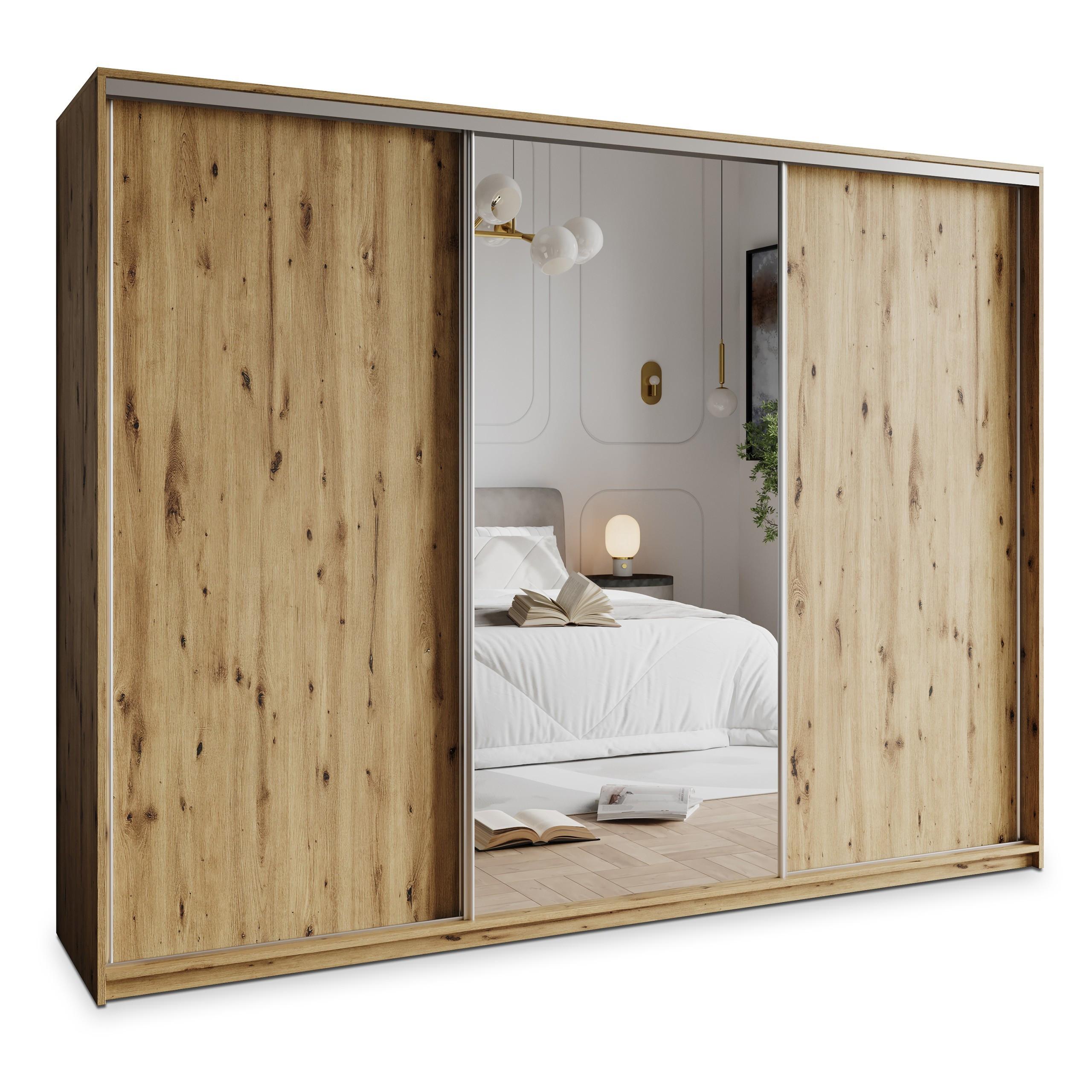 SCHWEBETÜRENSCHRANK TAVI 270/205/60 cm 3-türig mit Spiegel Eiche Artisan - Eiche Artisan, Holzwerkstoff (270/205/60cm) - MASSENO
