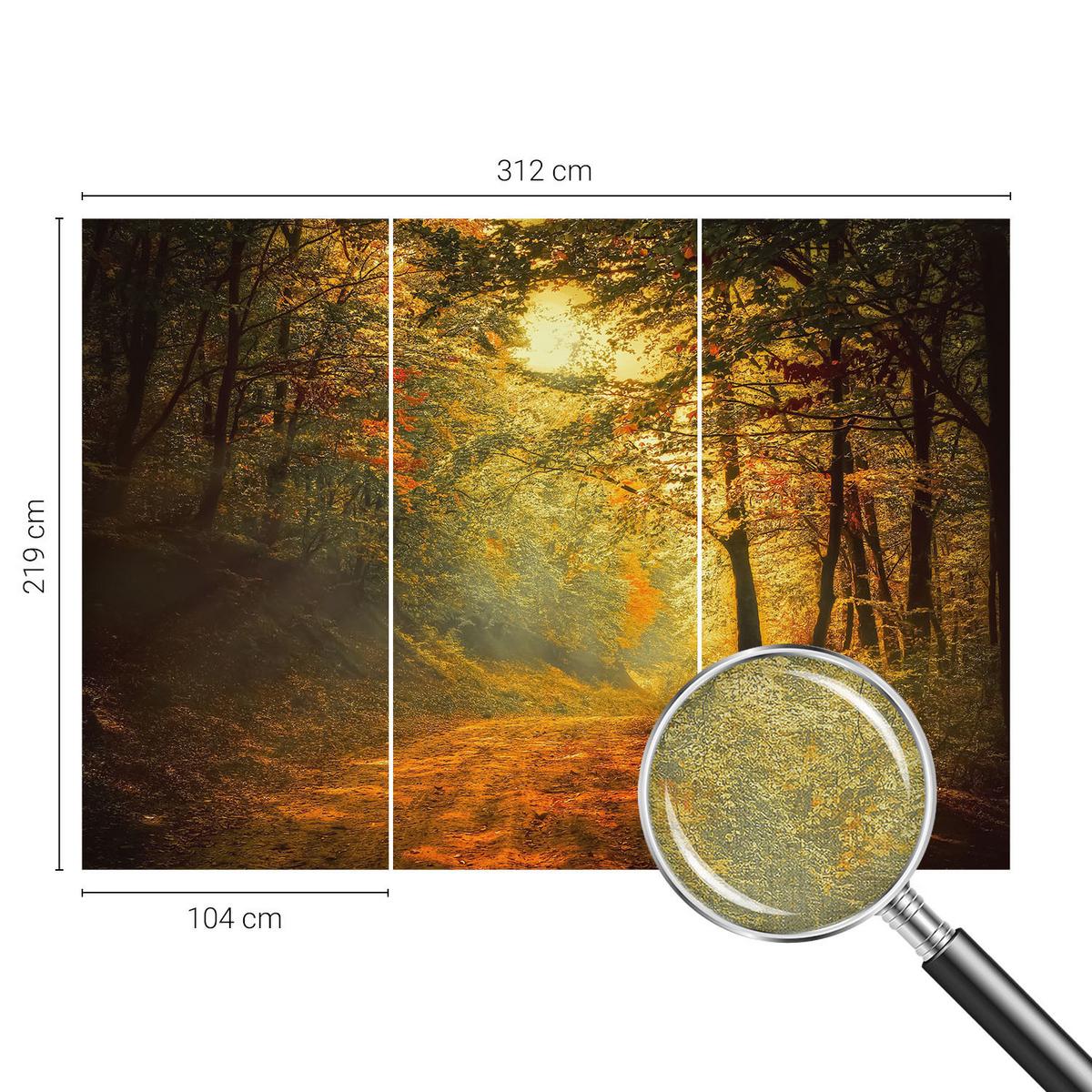 FOTOTAPETE 312x219 cm - Herbstlandschaft - Gelb, Textil (312/219cm) - Wallfluent