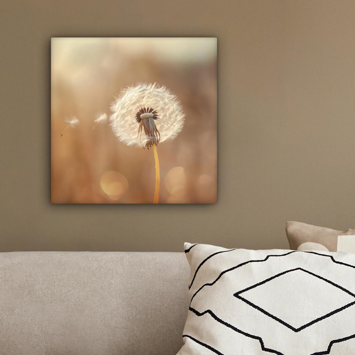 LEINWANDBILD Löwenzahn - Beige - Natur - Blume Deko Wohnzimmer 20x20 cm - Hellbraun, Textil (20/20cm) - MuchoWow