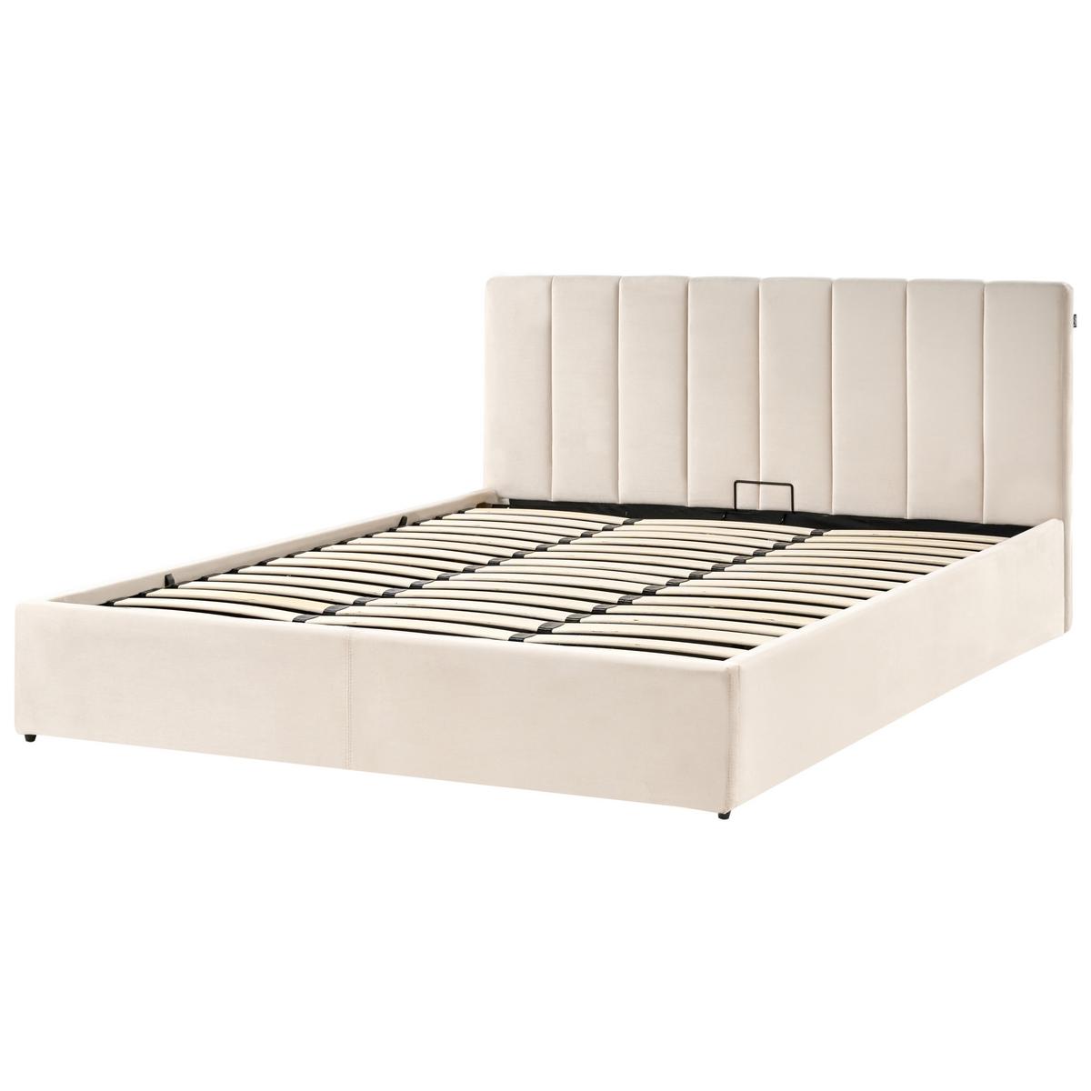 BETT mit Stauraum 180/200 cm Samtstoff Hellbeige Dreux - Beige, Textil (180/200cm) - Beliani
