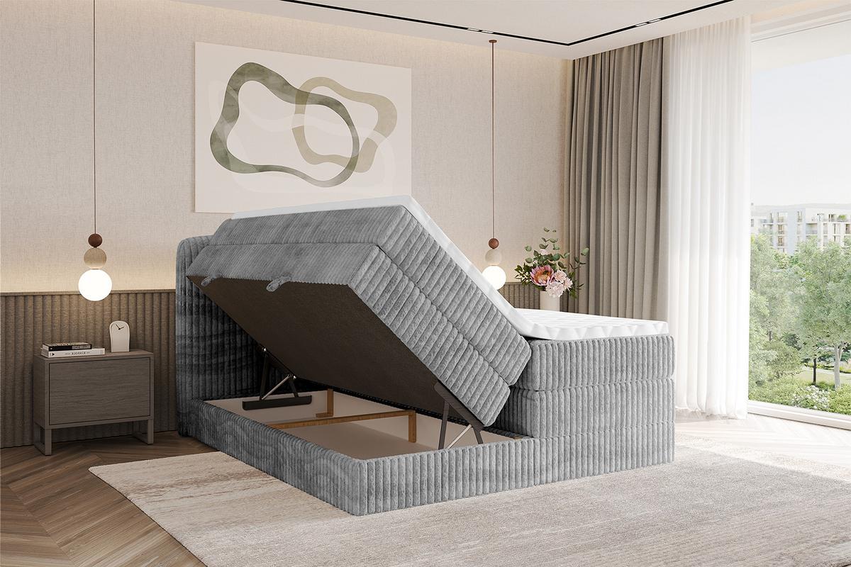 BOXBETT mit Matratze H3|H4 - NINA KING - 180x200 cm - Hellgrau - Hellgrau, Holzwerkstoff (180/200cm) - ALTDECOR