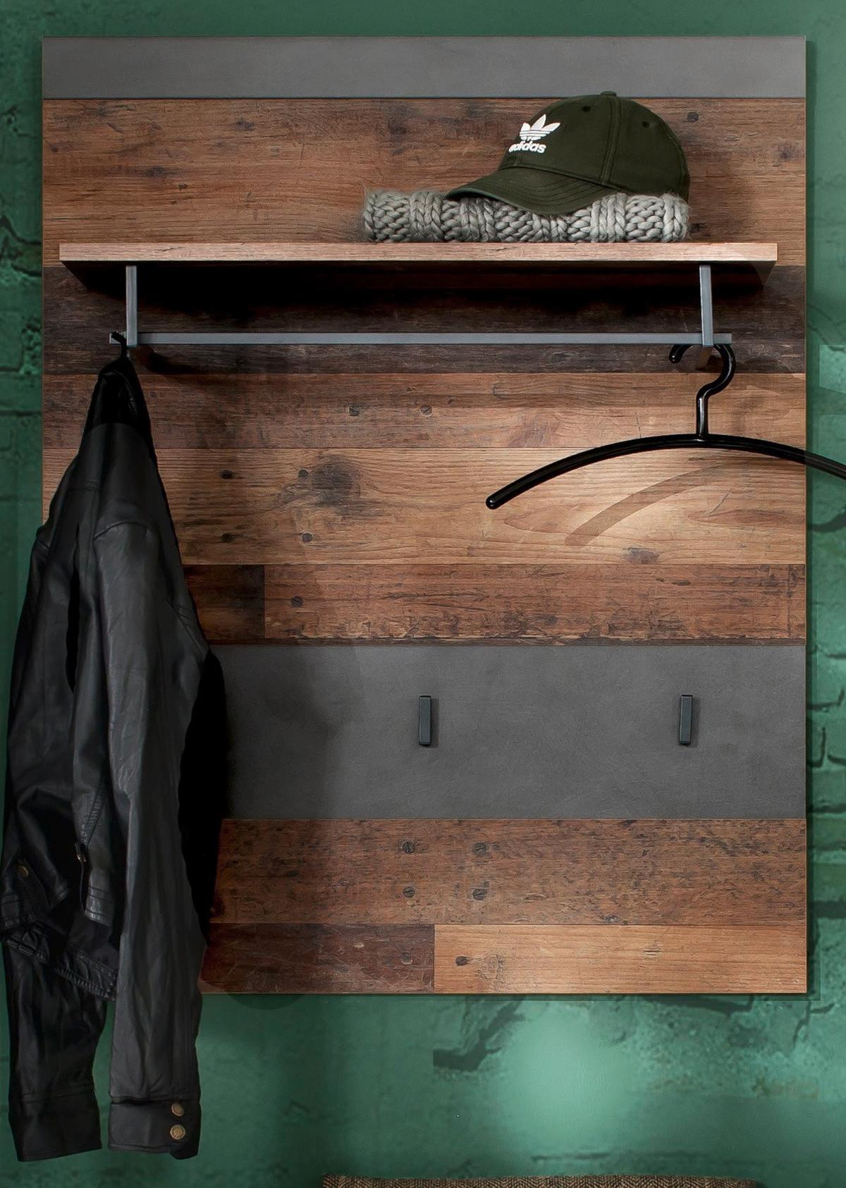GARDEROBENPANEEL Used Wood Shabby mit grau 80 x 106 cm, Flurgarderobe mit Kleiderstange - Braun/Grau, Holzwerkstoff (80/106/28cm) - Top.Furn