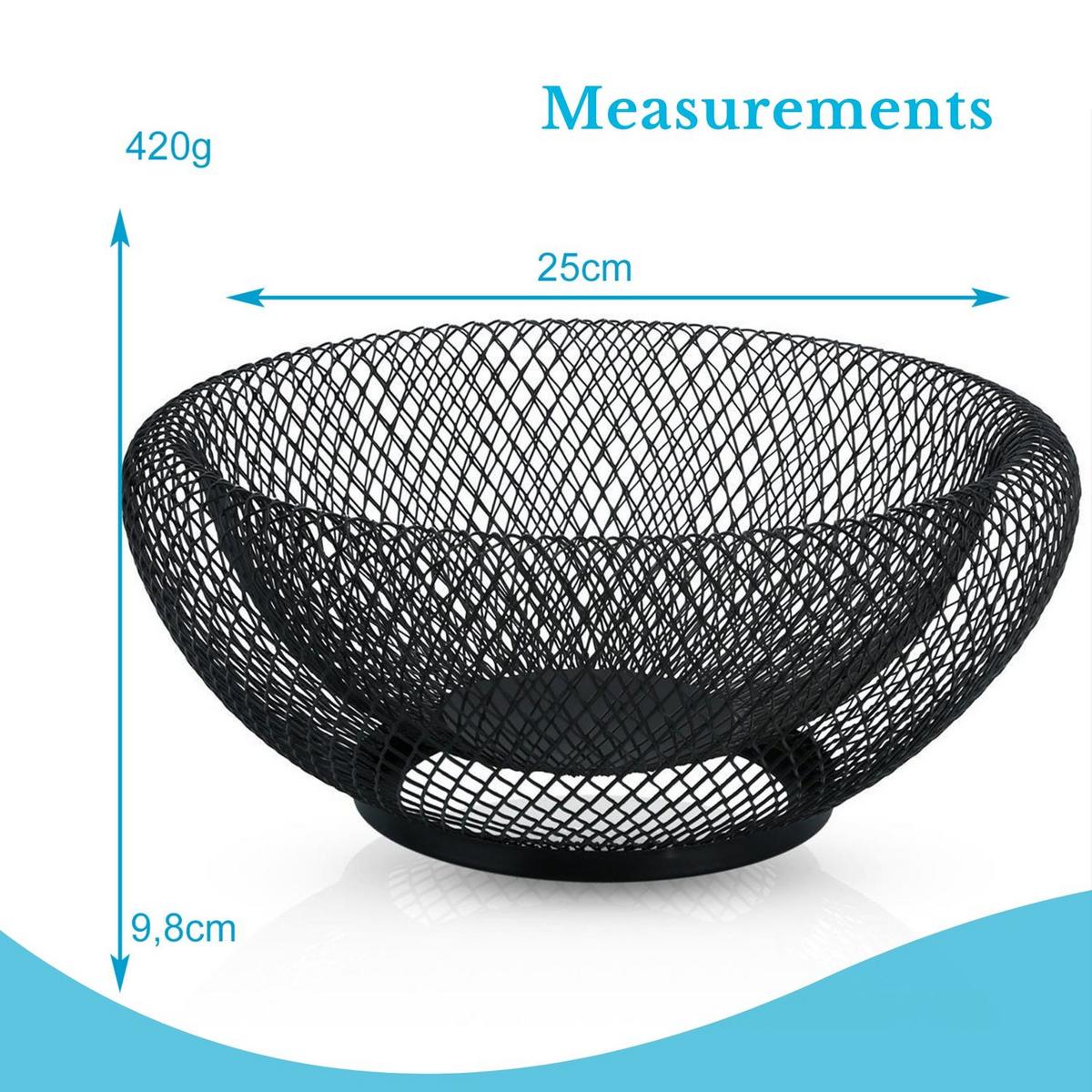 OBSTKORB aus Metall 25/9.8 cm - Schwarz, Metall (9.8cm) - Intirilife