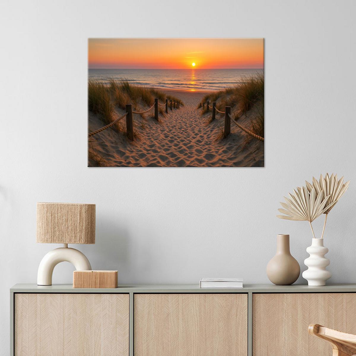 LEINWANDBILD Sonnenuntergang Strand Dünen 60x40cm - Orange, Textil (60/40cm) - Feeby