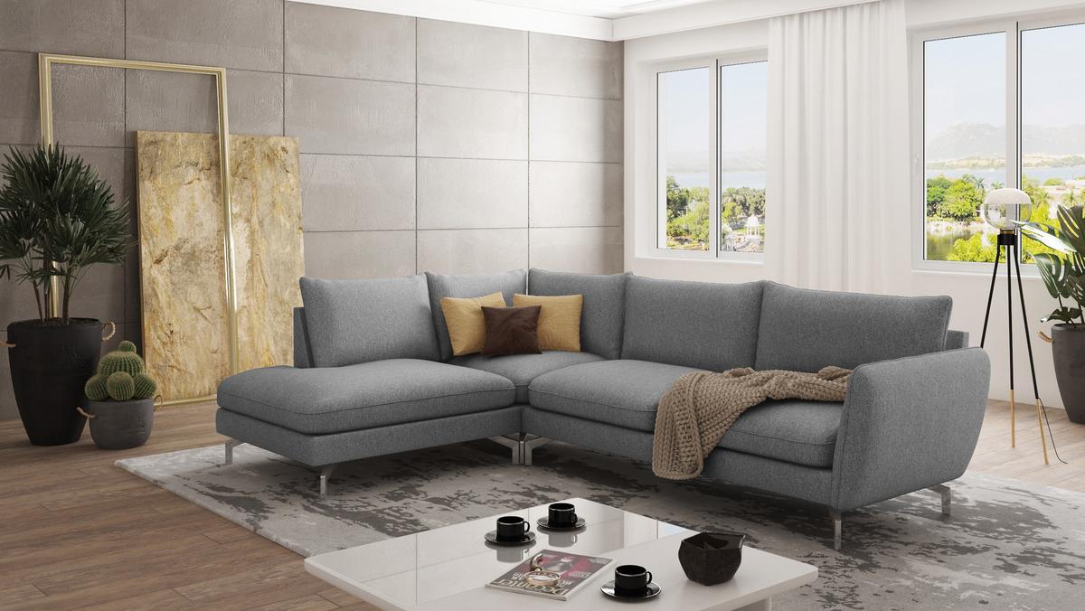 ECKSOFA Elou Grau Microfaser - Chromfarben/Grau, Holz/Textil (277/200cm) - S-Style Möbel
