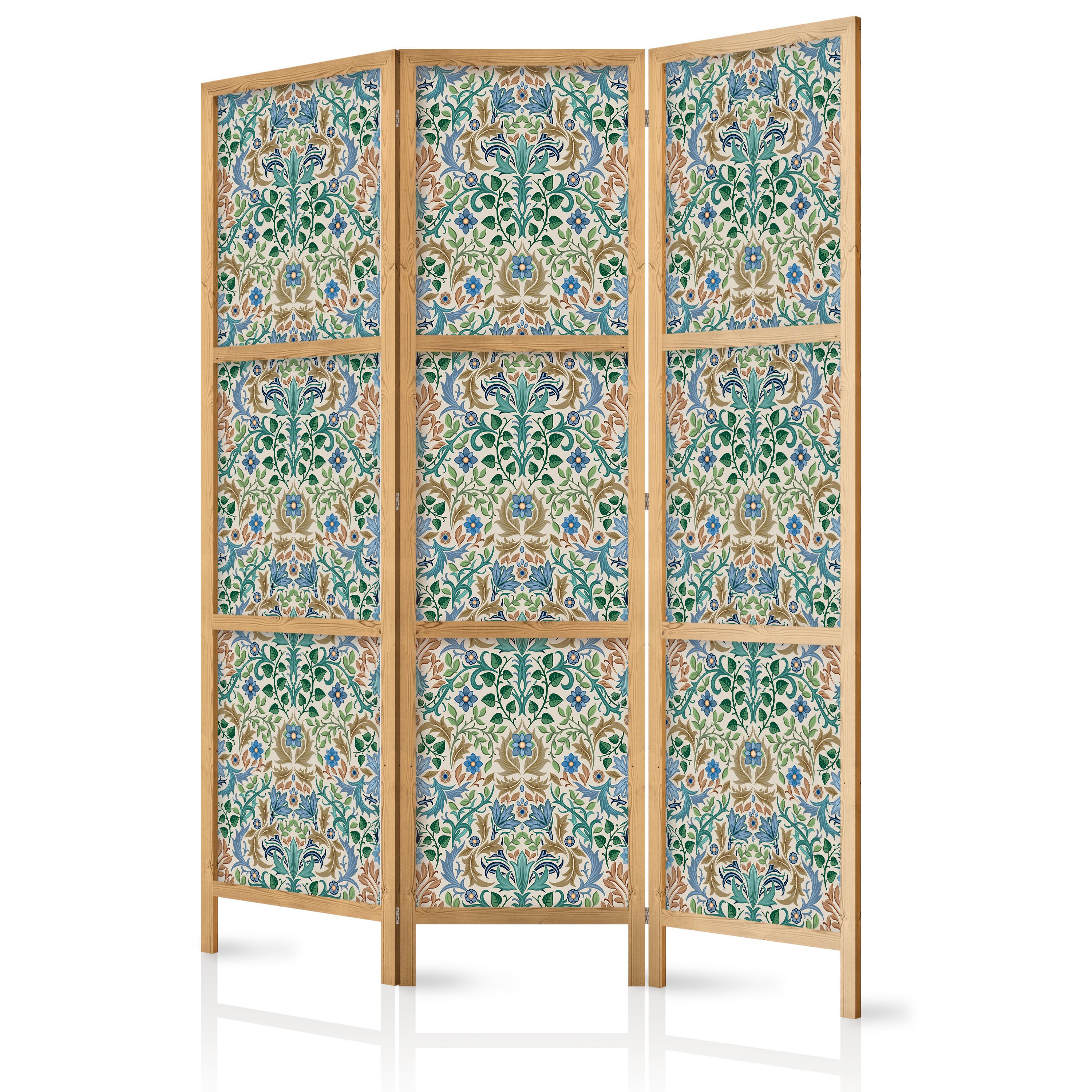 PARAVENT Japanischer 3-tlg 135x172 cm Natur Blumen - Multicolor, Holz/Textil (135/172/3cm) - Muralo