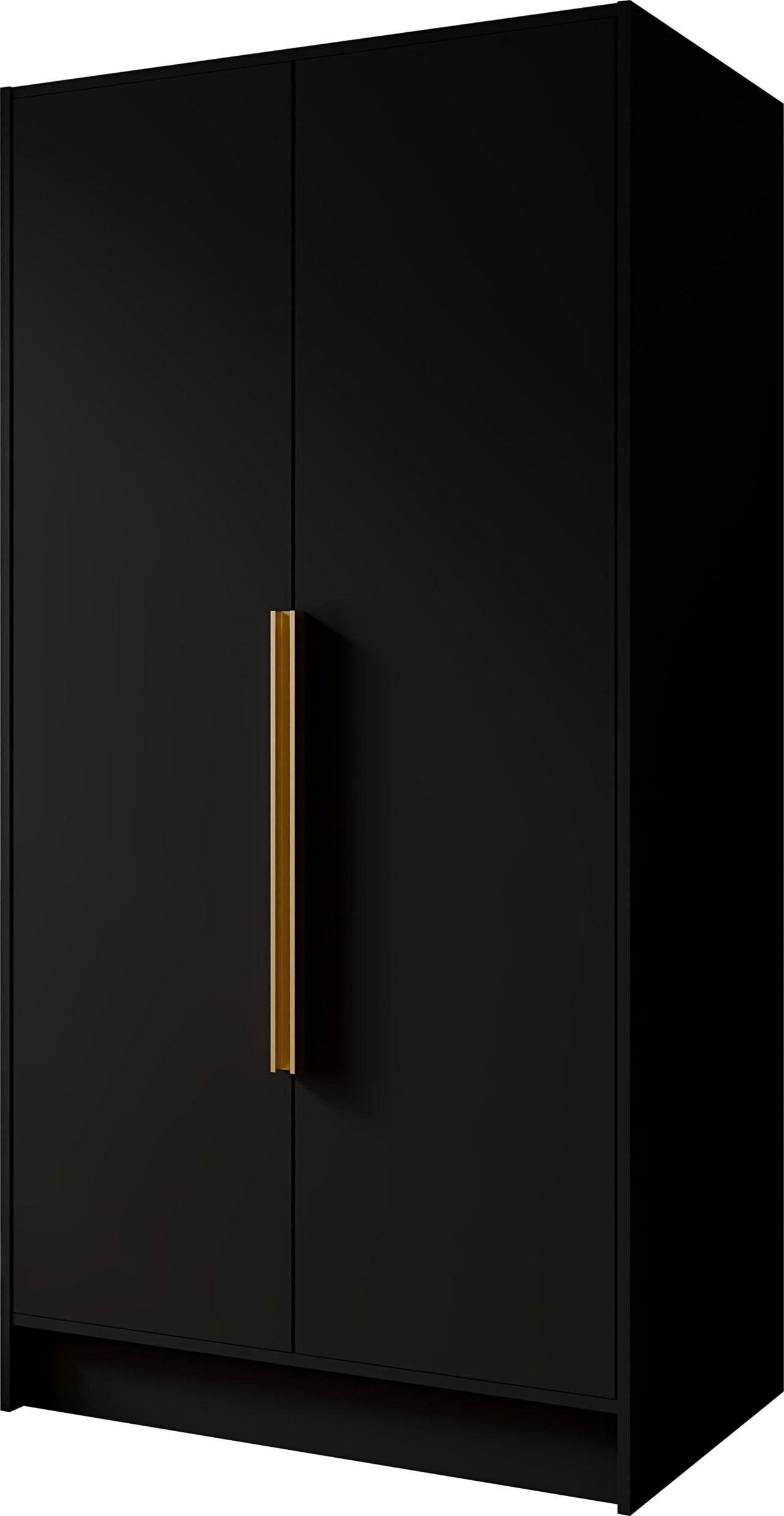 KLEIDERSCHRANK Mono Bis im Skandi-Stil, Drehtüren mit Goldene Metallgriffe, Schwarz 102/200/51 cm - Goldfarben/Schwarz, Holzwerkstoff (102/200/51cm) - WFL GROUP