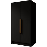 KLEIDERSCHRANK Mono Bis im Skandi-Stil, Drehtüren mit Goldene Metallgriffe, Schwarz 102/200/51 cm - Goldfarben/Schwarz, Holzwerkstoff (102/200/51cm) - WFL GROUP