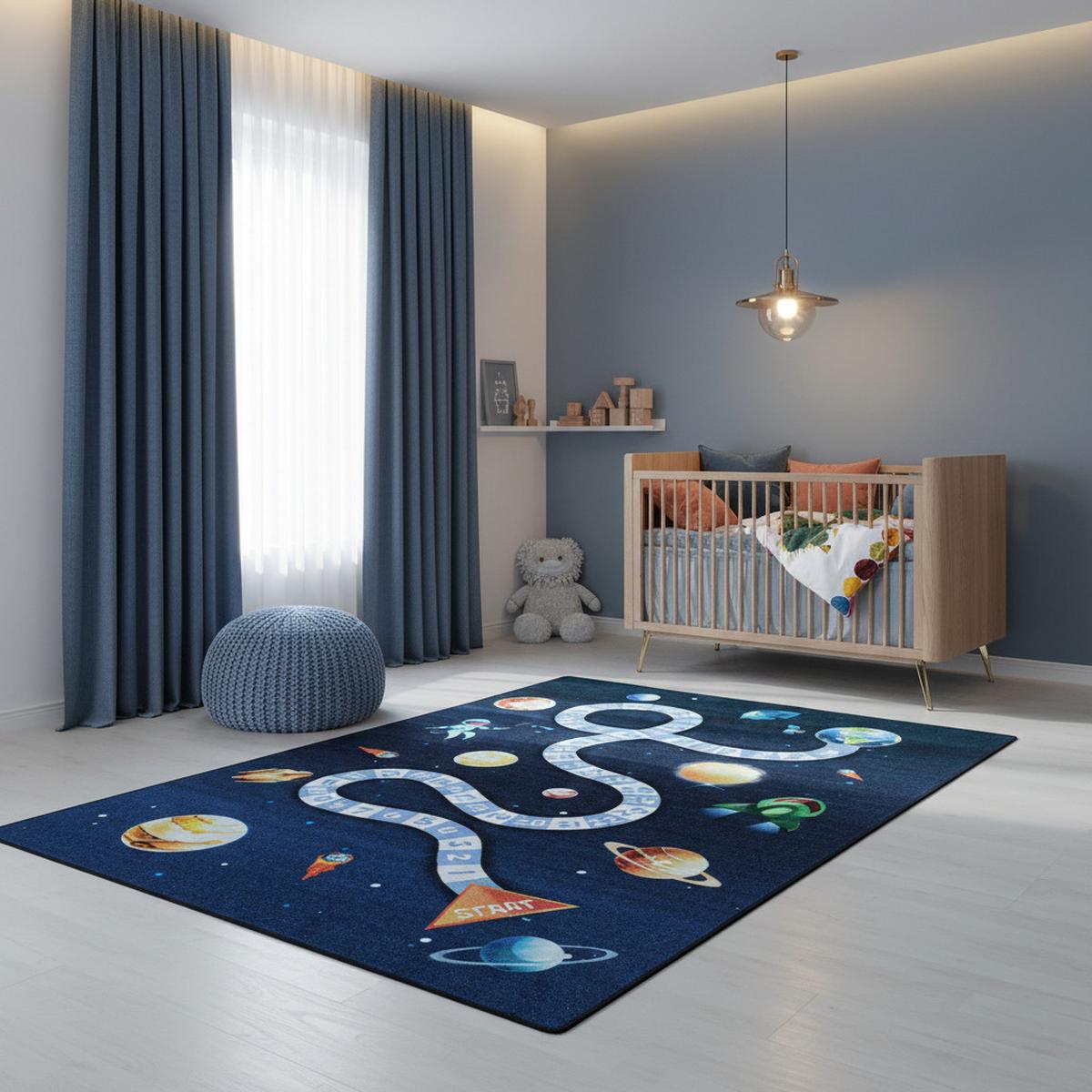 KINDERTEPPICH TRAUN, mit Weltraum-Motiv, Marineblau, 160 x 230 cm - Blau, Textil (230/160cm) - KADIMA DESIGN