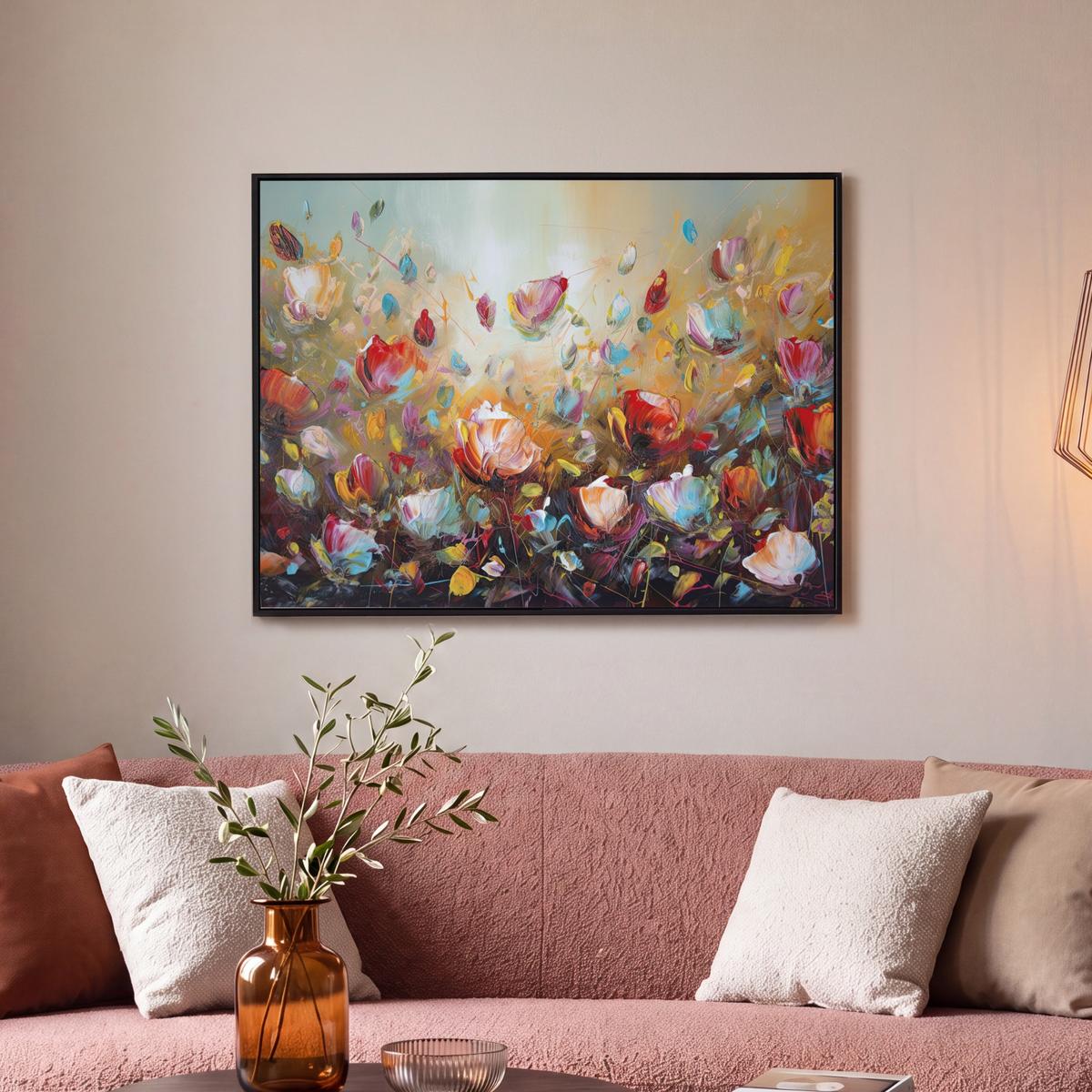 LEINWAND Bilder mit Rahmen - Blumen - Kunst - Natur - Ölgemälde - 70x50 - Multicolor, Textil (70/50cm) - MuchoWow