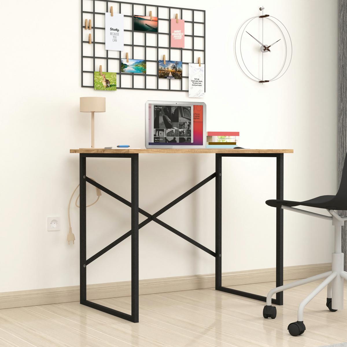 SCHREIBTISCH Tjeldsund - Eichefarben/Schwarz, Holzwerkstoff/Metall (60/90/74cm) - [en.casa]