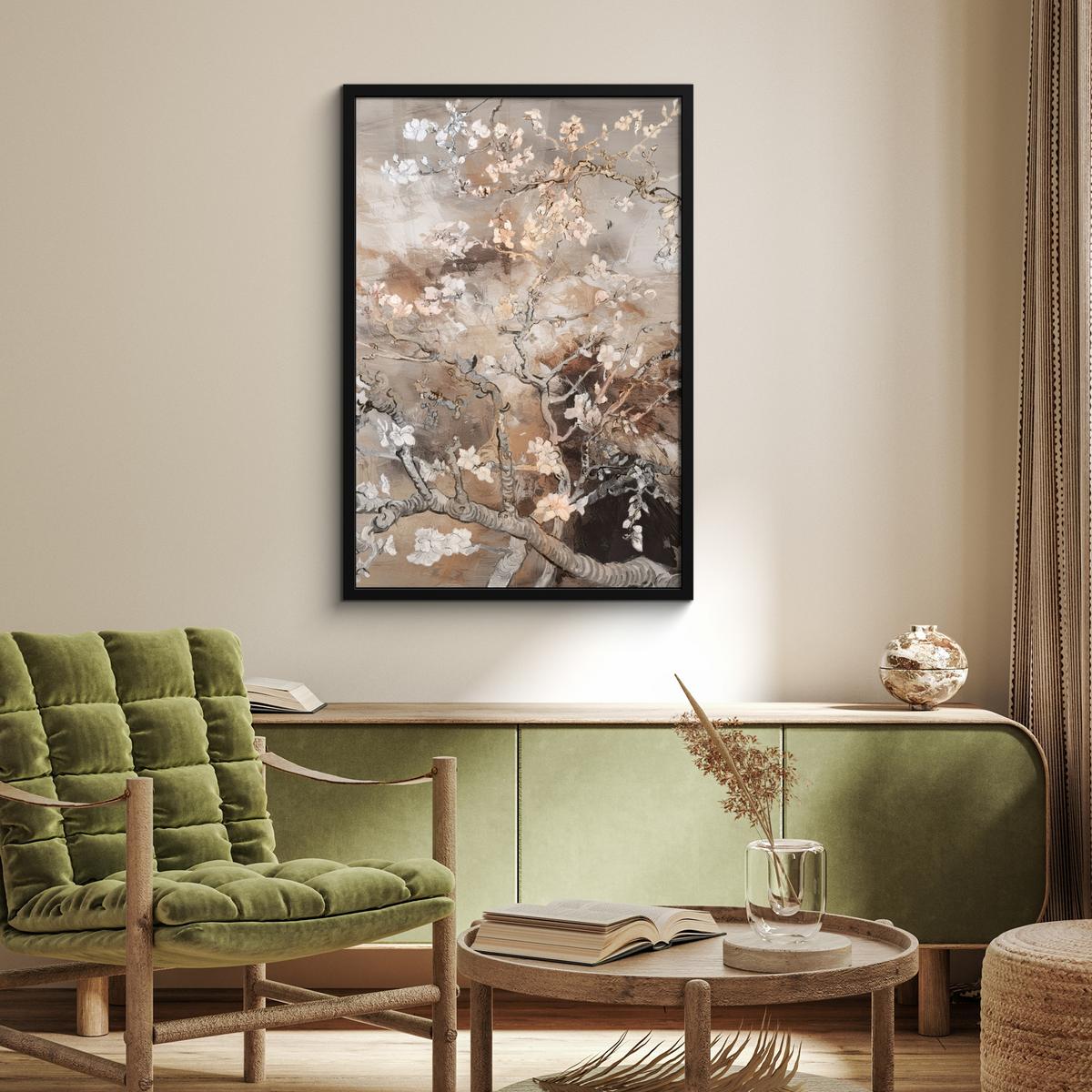 POSTER MIT RAHMENGERAHMTES BILD Mandelblüte - Kunst - Van Gogh - Beige - Abstrakt 60x90 cm - Braun, Papier (60/90cm) - MuchoWow