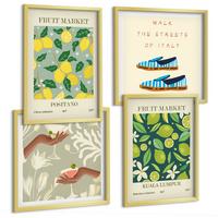BILDER SET 4er Set - 50x50 cm & 40x60 cm Goldrahmen - Italienische Poster mit Fruchtmotiven - Goldfarben, Kunststoff (50/50cm) - TULUP
