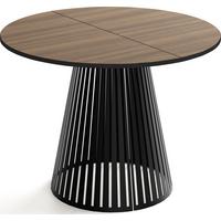 ESSTISCH Naro rund ausziehbar mit Schwarzem Lamellen-Metallgestell, Walnuss Braun 120-200/120/76 cm - Walnussfarben/Schwarz, Holzwerkstoff/Metall (120/196/76cm) - WFL GROUP