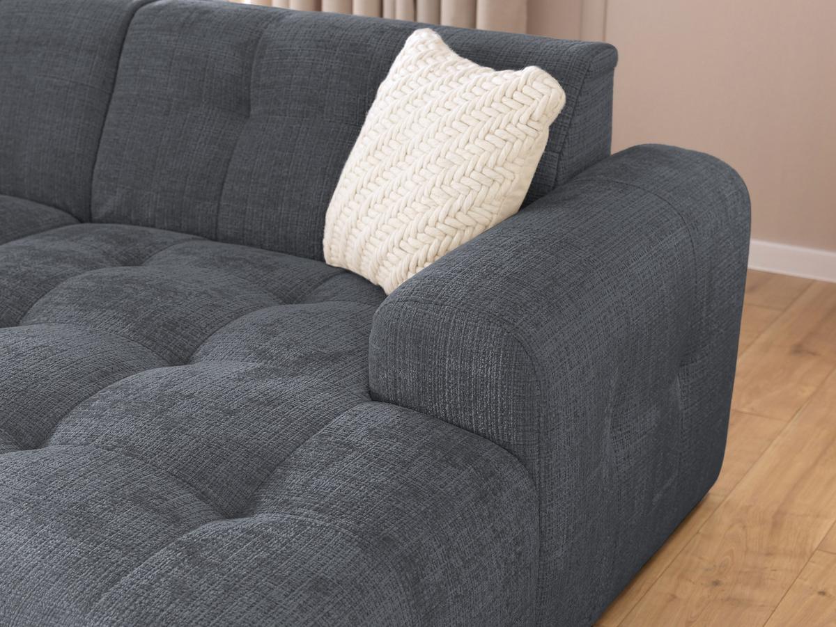 ECKSOFA mit Ottomane rechts, raffinierten Steppungen, Wellenunterfederung, B234/T161/H79 cm, Chenille-Bezug in Grau / 21045 - Schwarz/Grau, Kunststoff/Textil (234/79/161cm) - luma-home