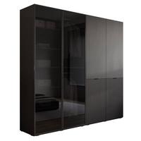 KLEIDERSCHRANK SANDBOX MODERN 200 202/49/200 cm Graphitschwarz / Graphitschwarz + Schwarzes Glas ohne LED 8 Zusatzböden - Schwarz, Holzwerkstoff/Kunststoff (202/200/49cm) - Lookway
