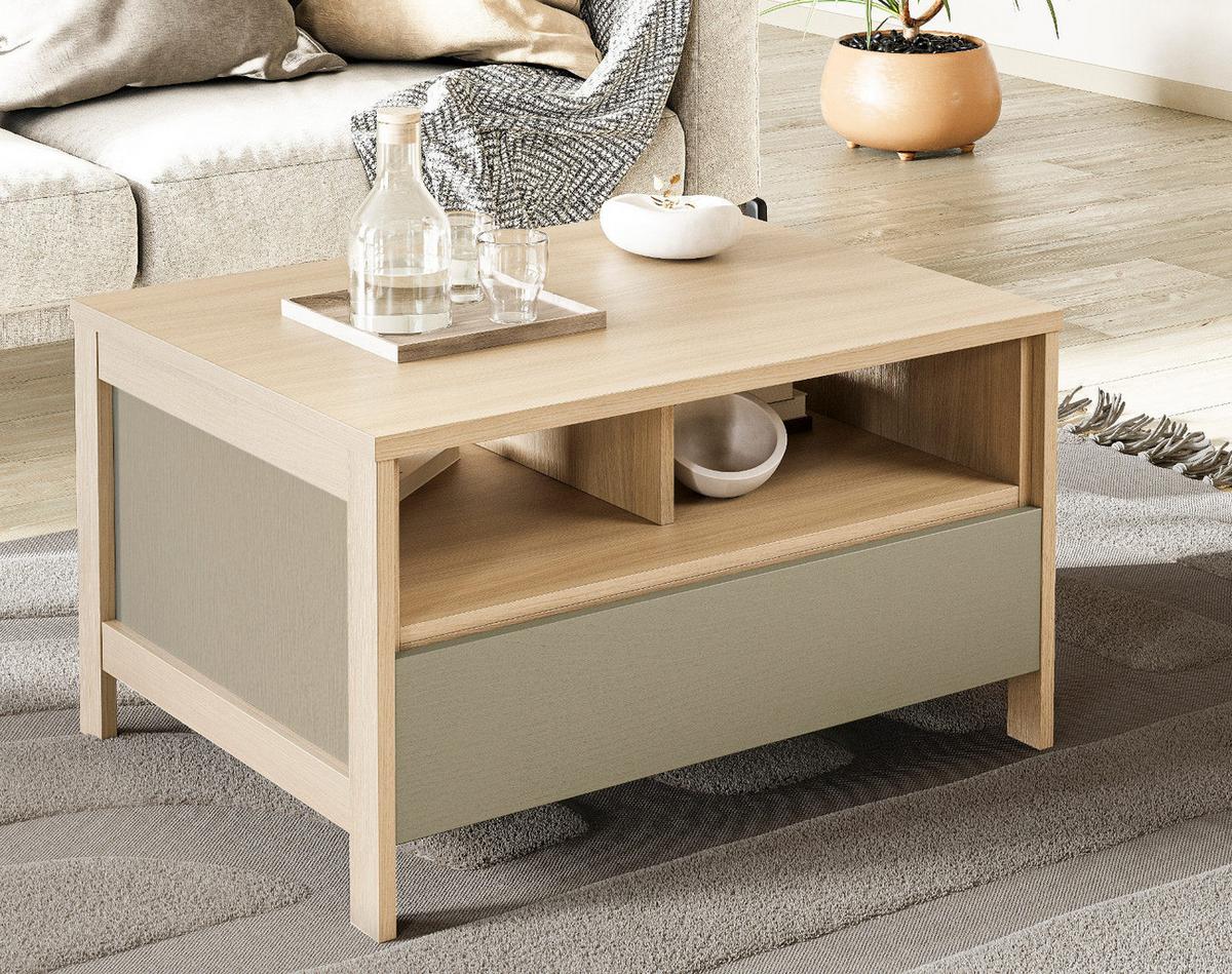 COUCHTISCH Salbei, Eiche, Beistelltisch skandinavisch 80 x 60 cm, Soft-Close - Salbeigrün/Eichefarben, Holzwerkstoff/Metall (46/60/80cm) - Furn.Design