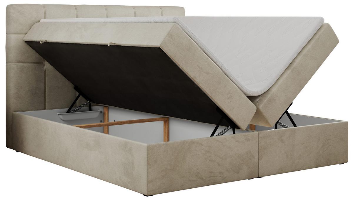 BOXBETT ERNI 160/200 - Beige Velvet - H3 - Beige, Holz/Textil (160/200cm) - MKS