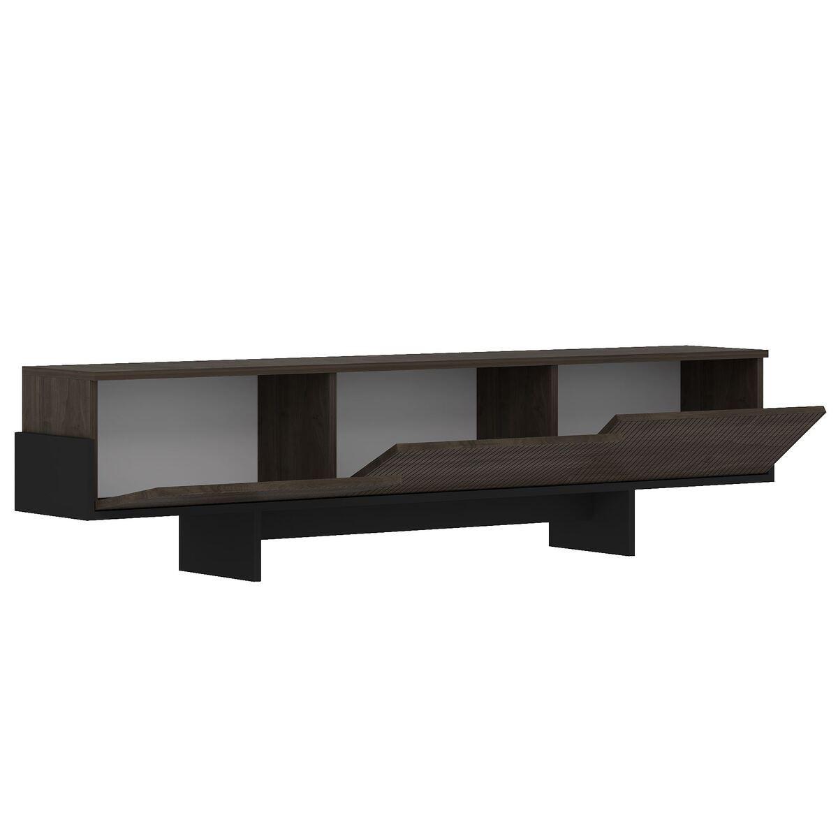 TV-MÖBEL mit 3 abklappbaren Türen gestreift 30/180/44,6 cm - Schwarz, Holzwerkstoff (30/44.6/35cm) - Calicosy