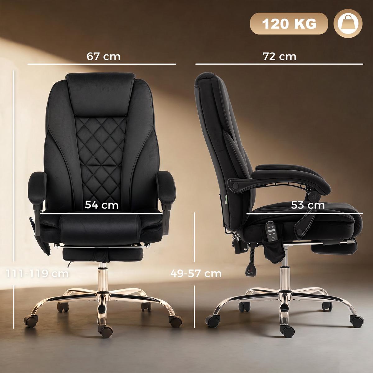 BÜROSTUHL mit Massagefunktion Schwarz - Silberfarben/Schwarz, Textil/Metall (67/119/72cm) - Vinsetto