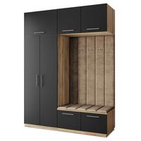 GARDEROBENSCHRANK REMA 180/240/60 cm Modern Garderobe-Set Eiche Wotan - Eiche Wotan/Schwarz, Holzwerkstoff (180/240/60cm) - MASSENO