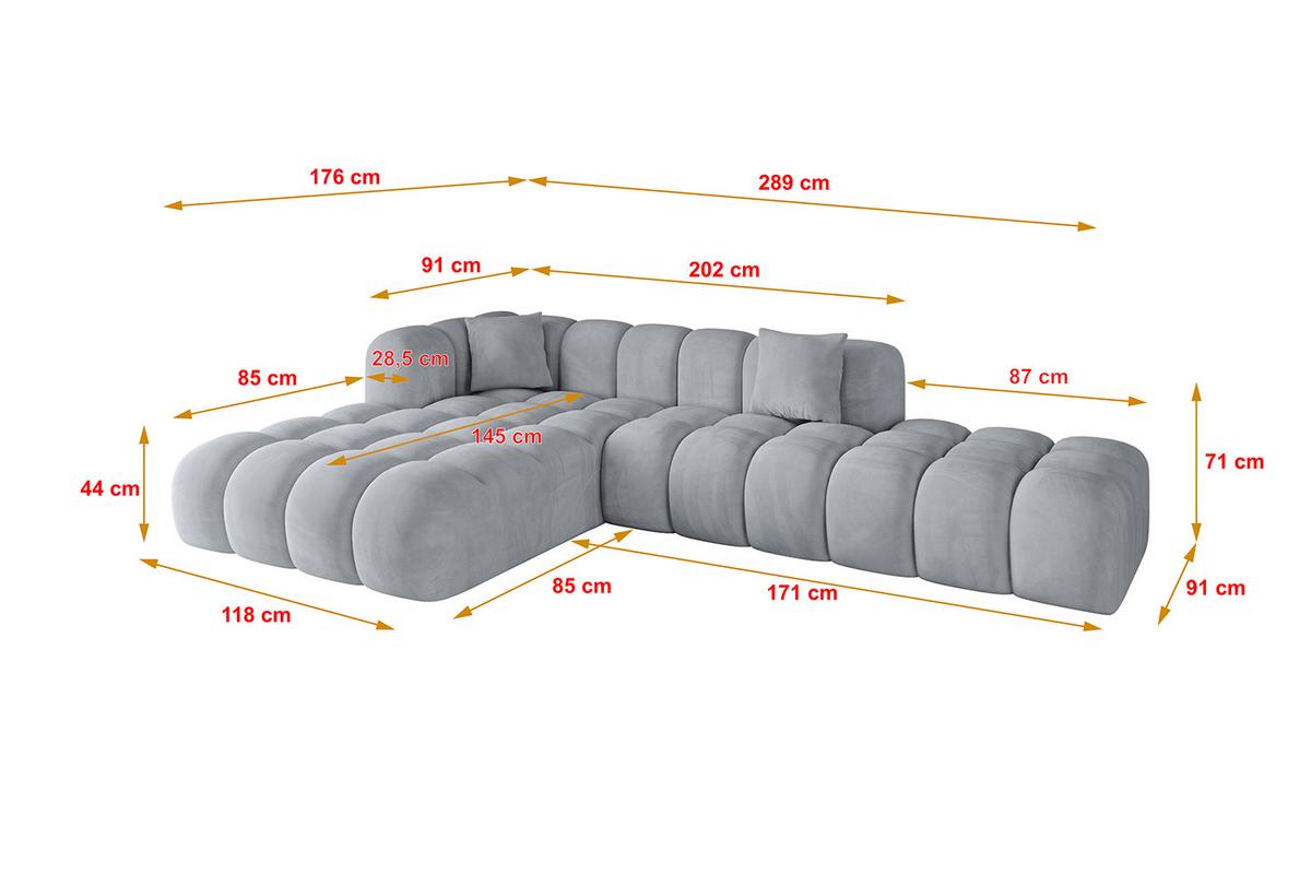 ECKSOFA Ottomane Links OLEA-L2 - 289x176x71 cm Titanfarben - Titanfarben/Schwarz, Holzwerkstoff/Kunststoff (289/176cm) - ALTDECOR