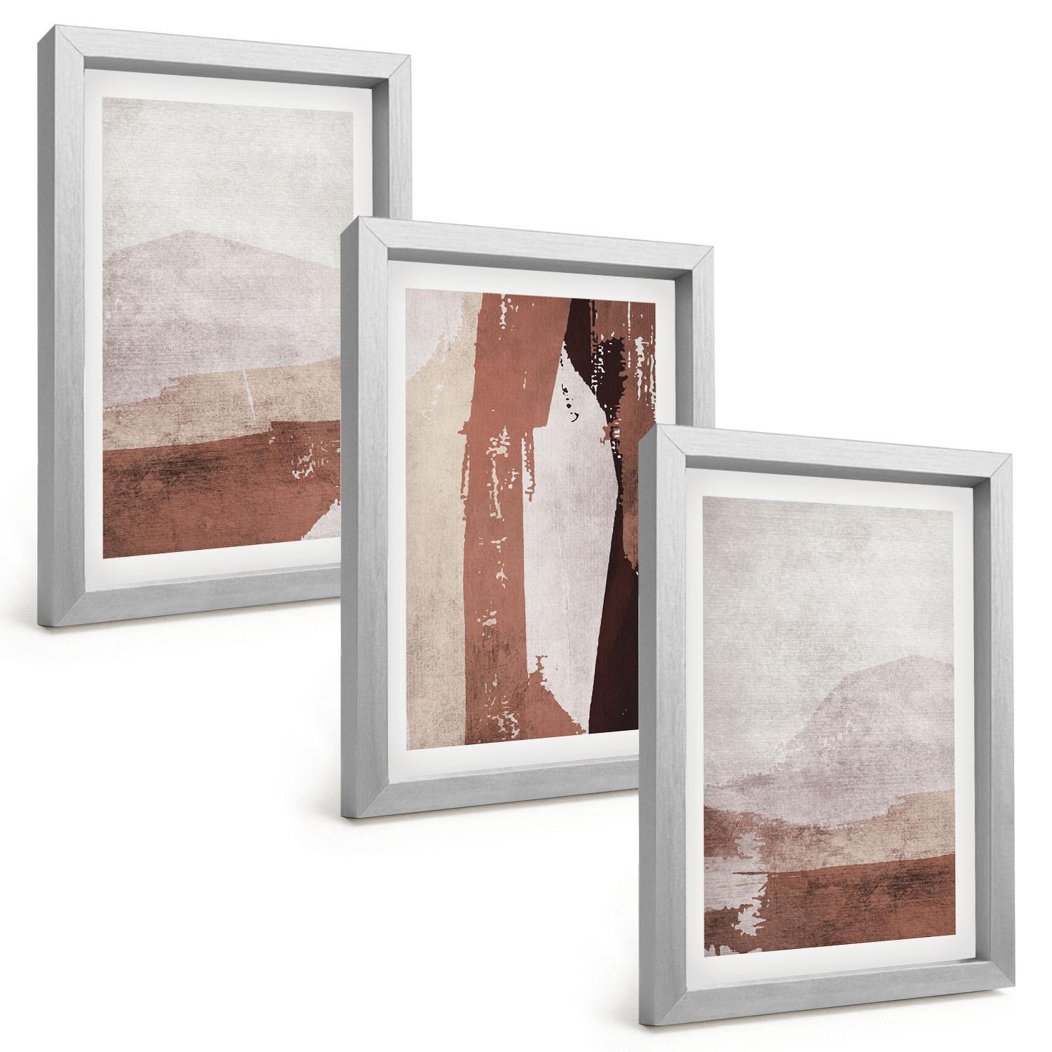 BILDER SET 3er Set - 20x30 cm Silberner Rahmen - Braun-beige abstrakte Muster - Silberfarben, Kunststoff (20/30cm) - TULUP
