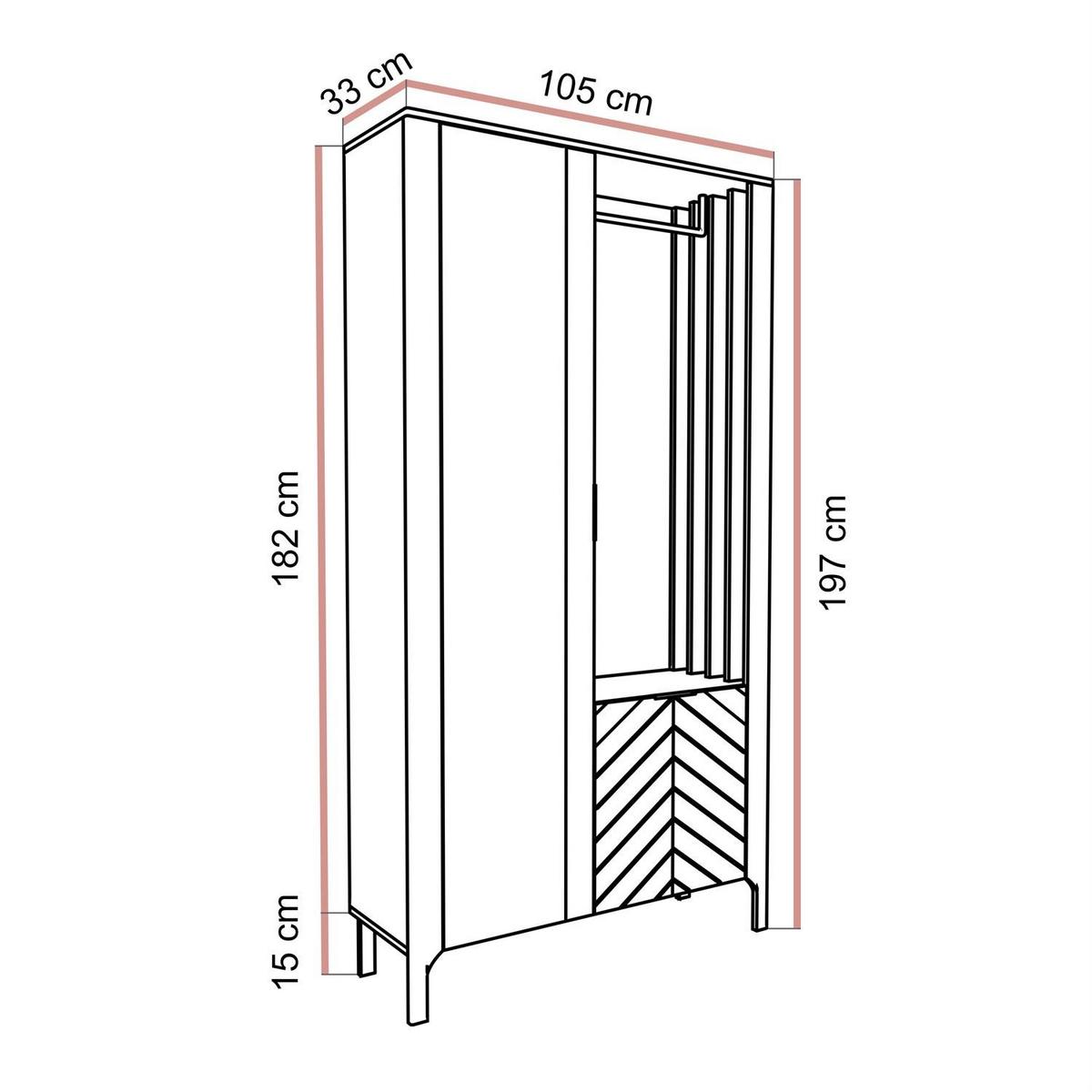 GARDEROBE LUMI mit Spiegel, Schwarz - Schwarz, Holzwerkstoff (105/197/33cm) - Lookway