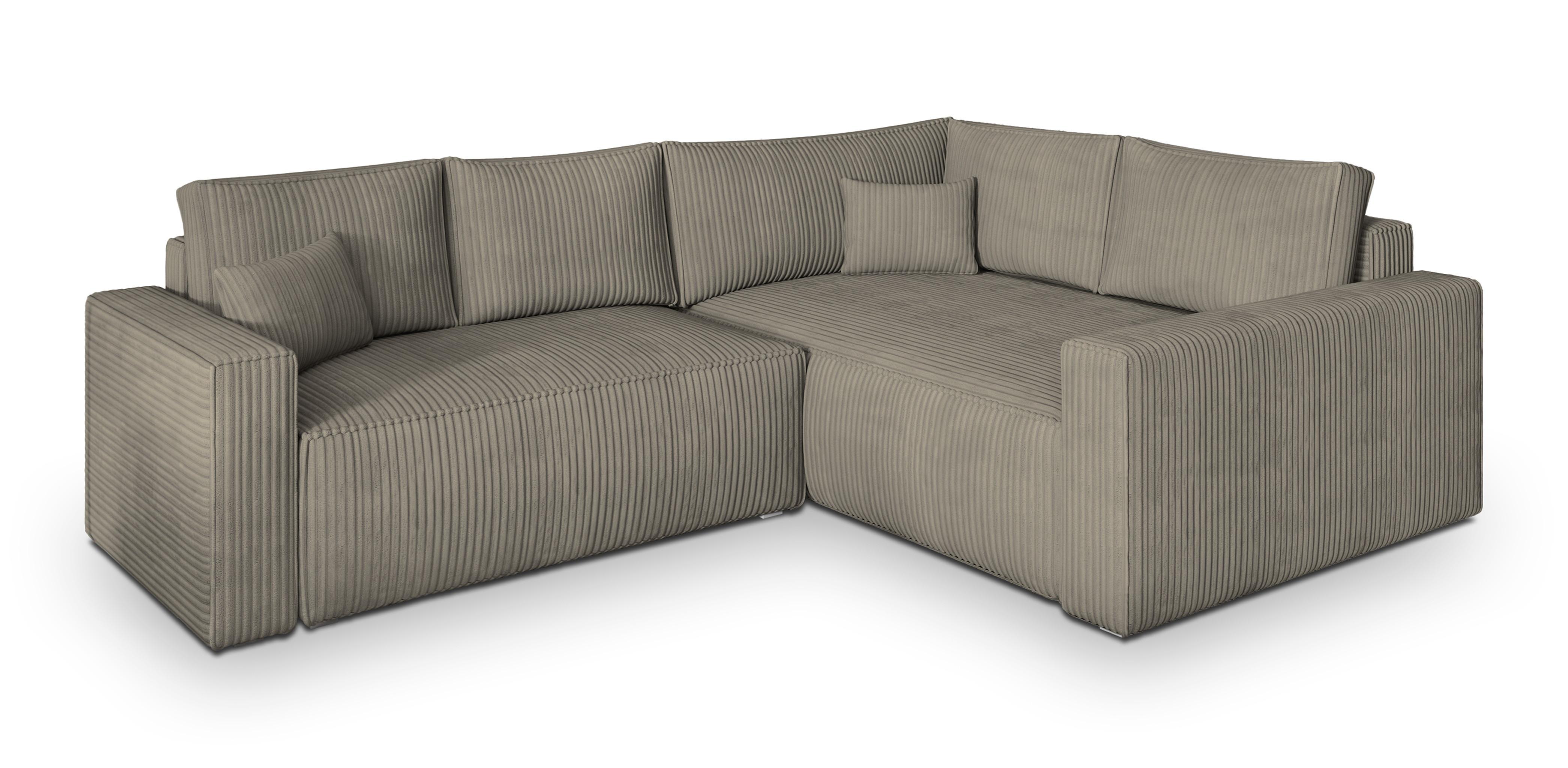 ECKSOFA ERONIS R-S Beige Kordstoff mit Schlaffunktion - Beige, Holz (265/194cm) - MASSENO