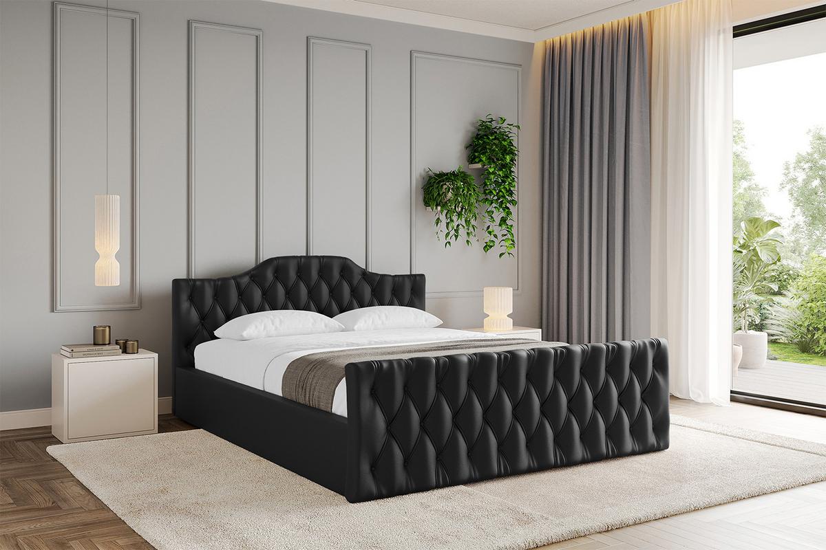 POLSTERBETT mit Bettkasten, Fußteil und Lattenrost, Boxbett mit Matratze H3/H4 - FALIO-Z-V1 120x200 Schwarz Kunstleder - Schwarz Hochglanz, Holzwerkstoff/Textil (120/200cm) - ALTDECOR