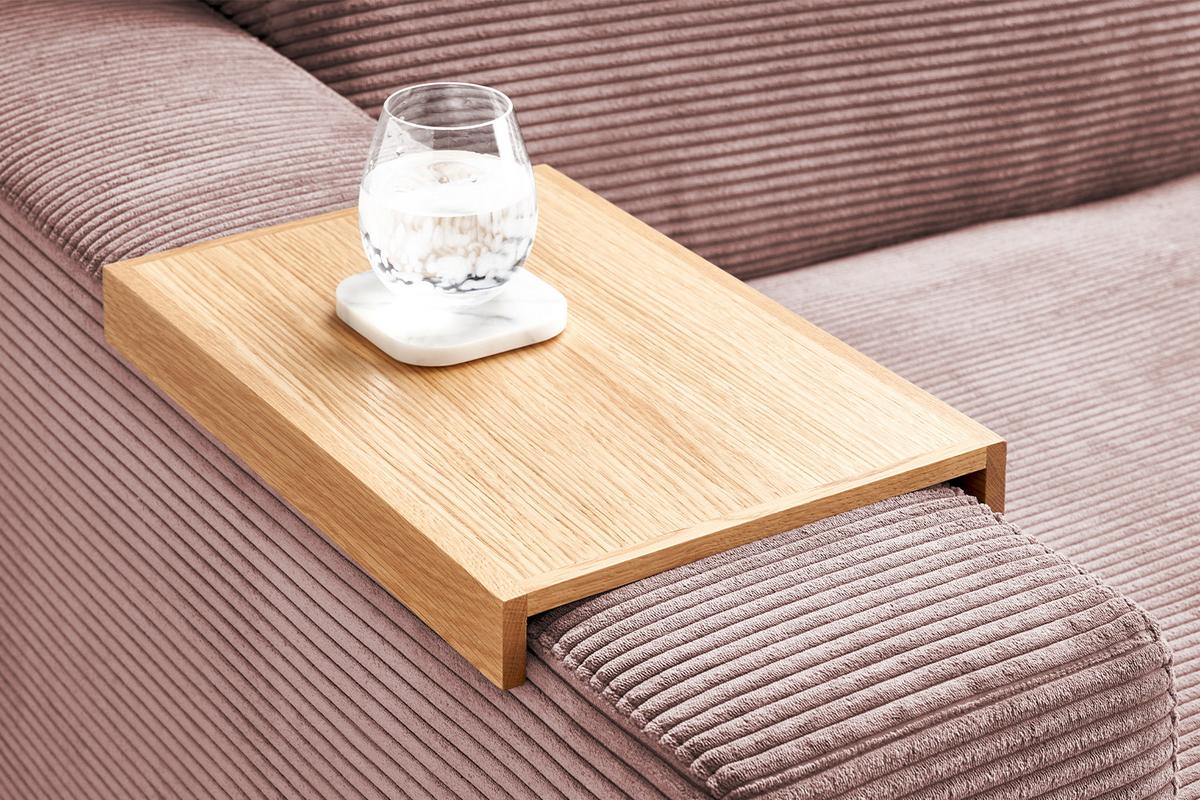 BIG SOFA XL MIT TABLETT MADELINE Pink Cord - Pink/Schwarz, Kunststoff/Textil (290/85/190cm) - KAWOLA