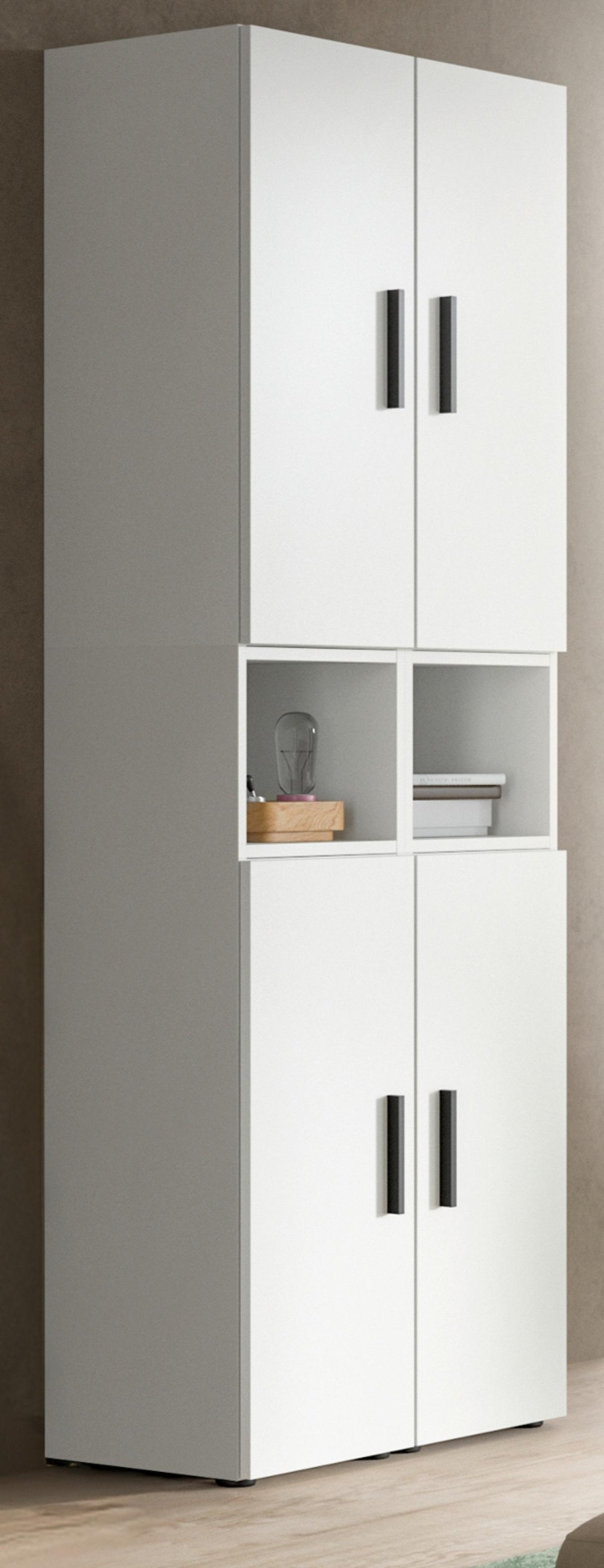 STAURAUMSCHRANK weiß 65 x 178 cm, Mehrzweckschrank mit viel Stauraum - Schwarz/Weiß, Holzwerkstoff/Kunststoff (65/178/34cm) - Inn.Furn