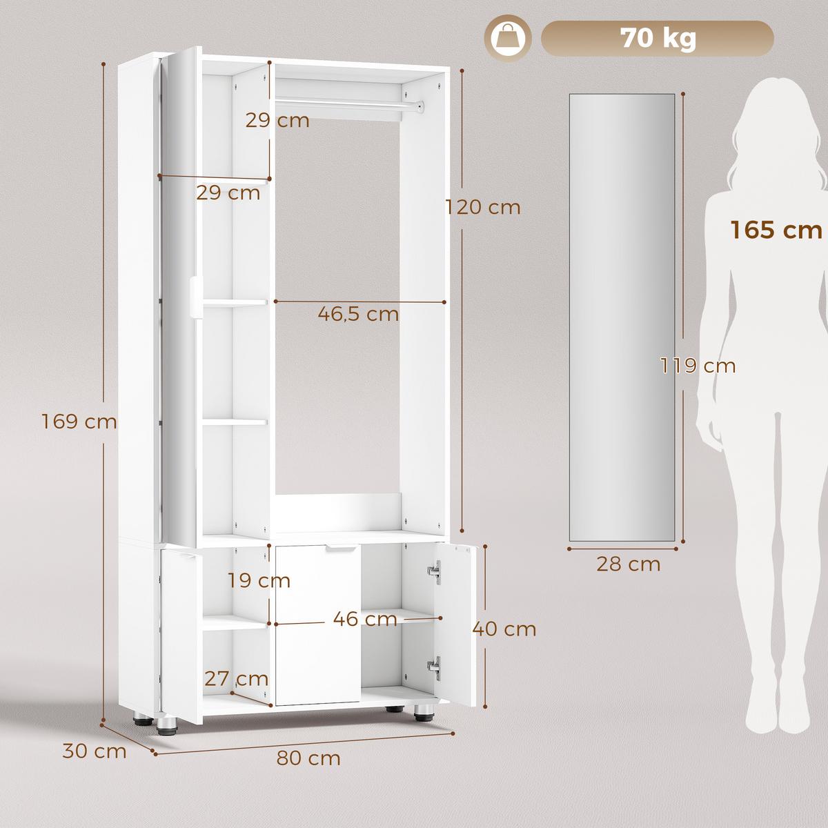 GARDEROBE-SET Spanplatte Weiß - Weiß, Holzwerkstoff/Metall (30/169/80cm) - HOMCOM