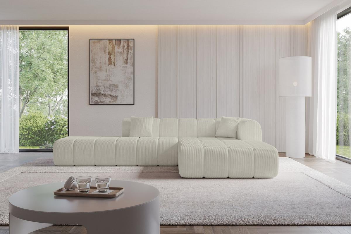 ECKSOFA Ottomane Rechts BILA-L 289x176x71 Creme Cord - Creme/Schwarz, Holzwerkstoff/Kunststoff (289/176cm) - ALTDECOR