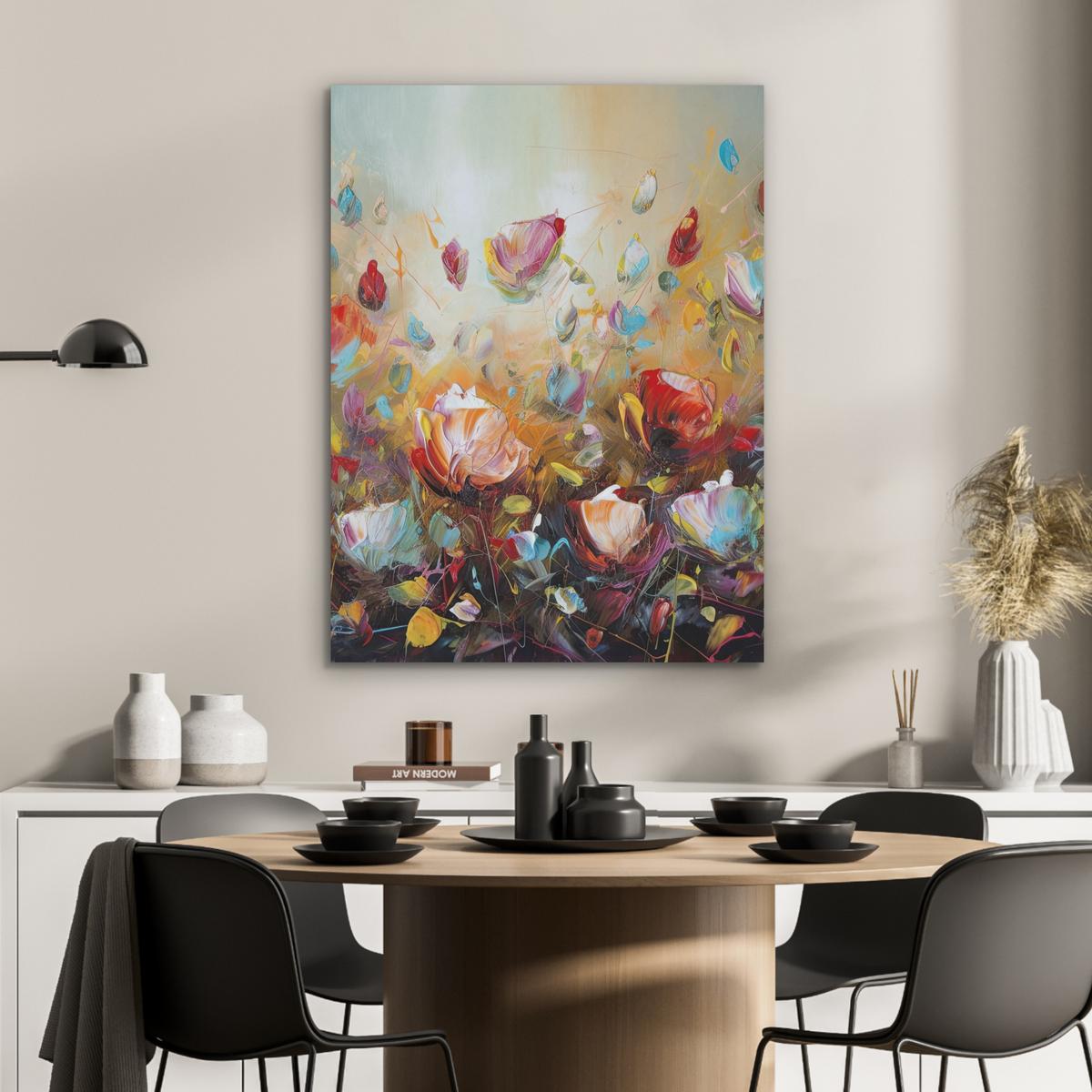 AKUSTIKBILD Blumen - Kunst - Natur - Ölgemälde Wandbilder 60x80 cm - Multicolor, Kunststoff (60/80/0.9cm) - MuchoWow