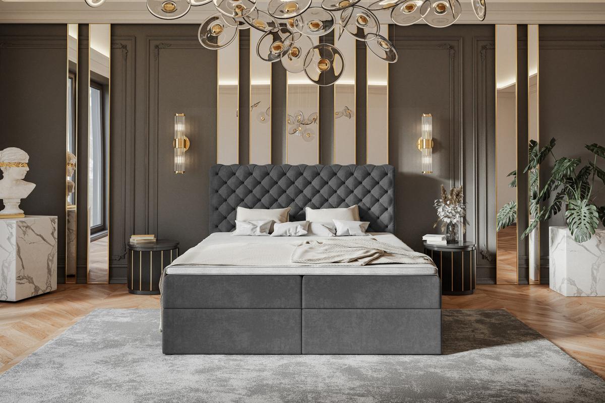 BOXBETT MIAMI mit 2 Bettkästen, 120x200, Farbe: Dunkelgrau, Velourstoff, Doppelbett mit Bonell-Matratze - Dunkelgrau, Holz/Kunststoff (120/200cm) - Alpi-Möbel