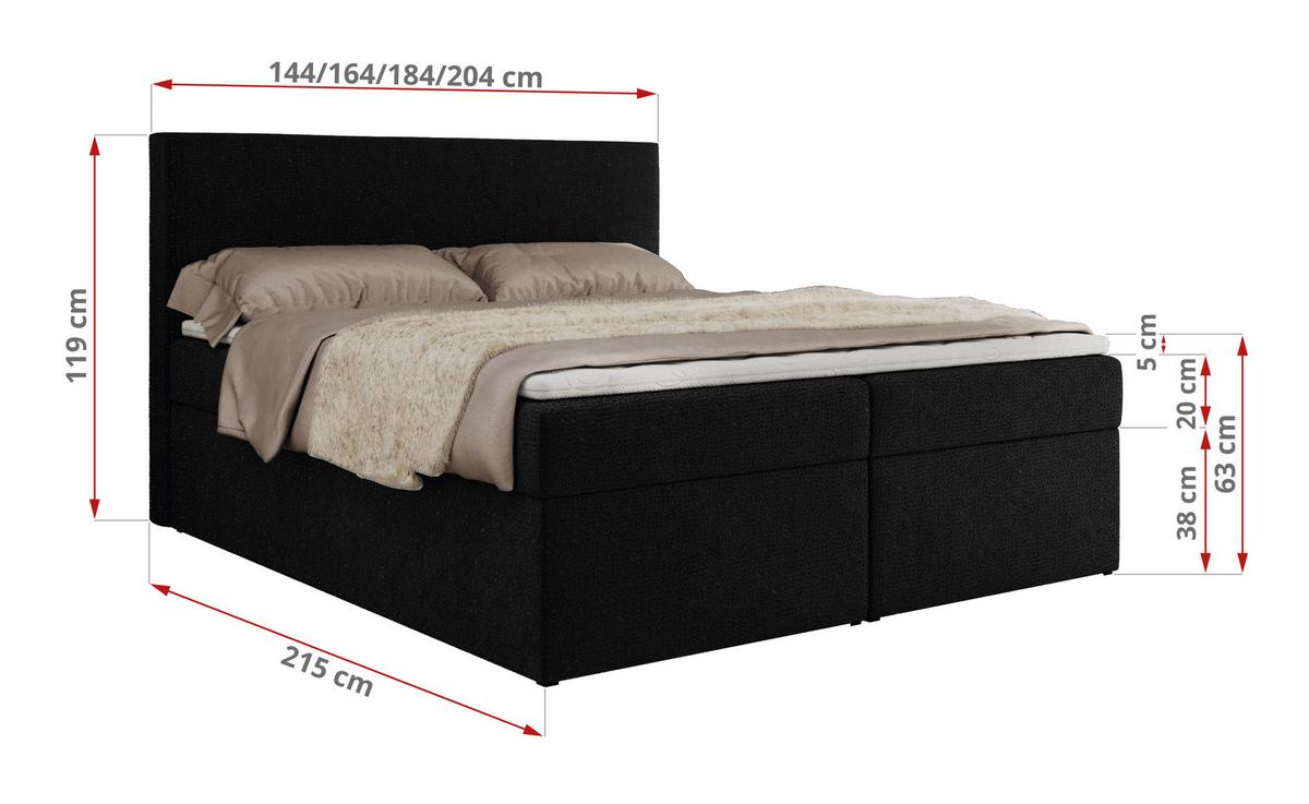 BOXBETT JAGUAR 140/200 - Schwarz Struktur - H4 - Schwarz, Holz/Textil (140/200cm) - MKS