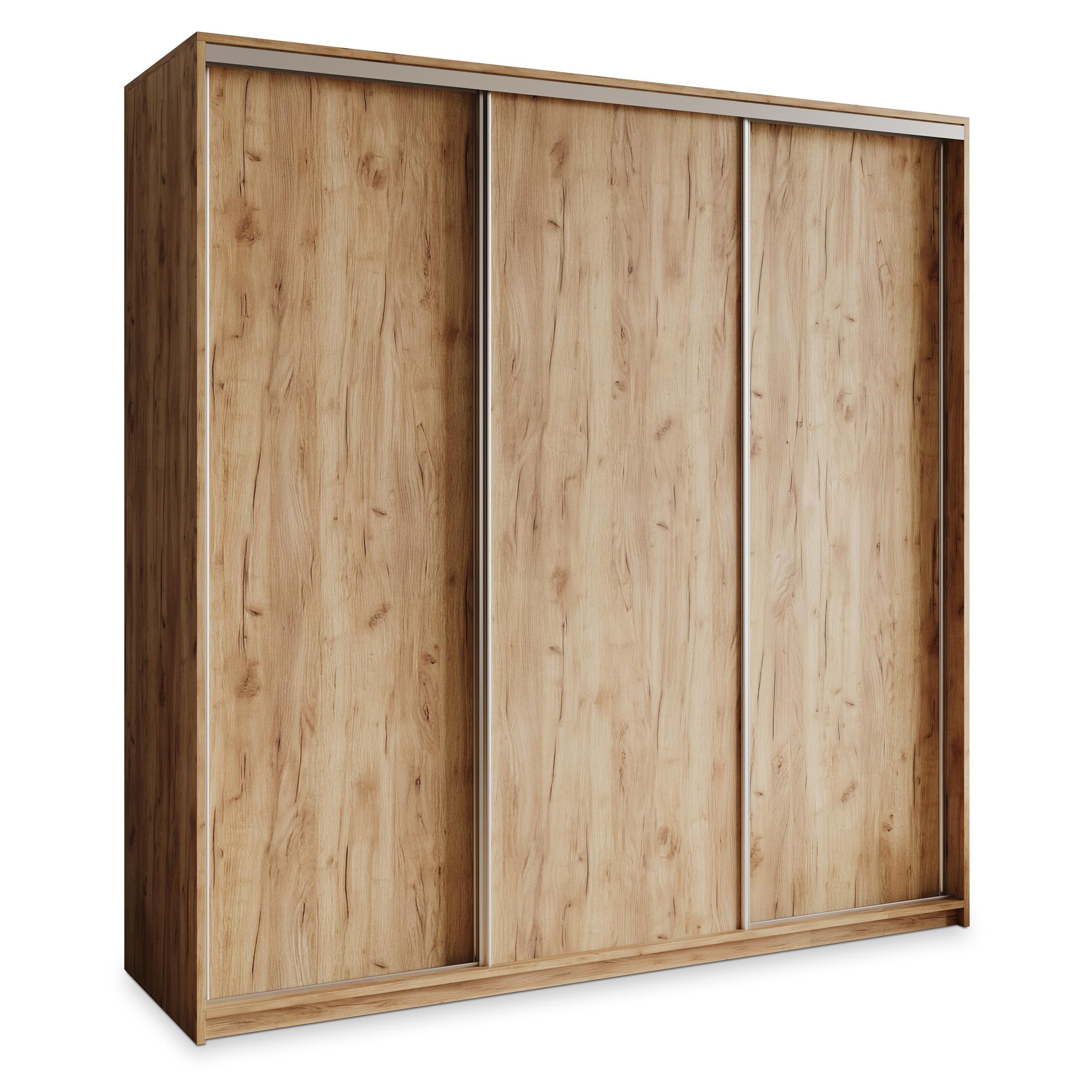 SCHWEBETÜRENSCHRANK NISSE 180/205/60 cm 3-türig mit Schubladen Craft Eiche Gold - Orange/Nickelfarben, Holzwerkstoff (180/205/60cm) - MASSENO