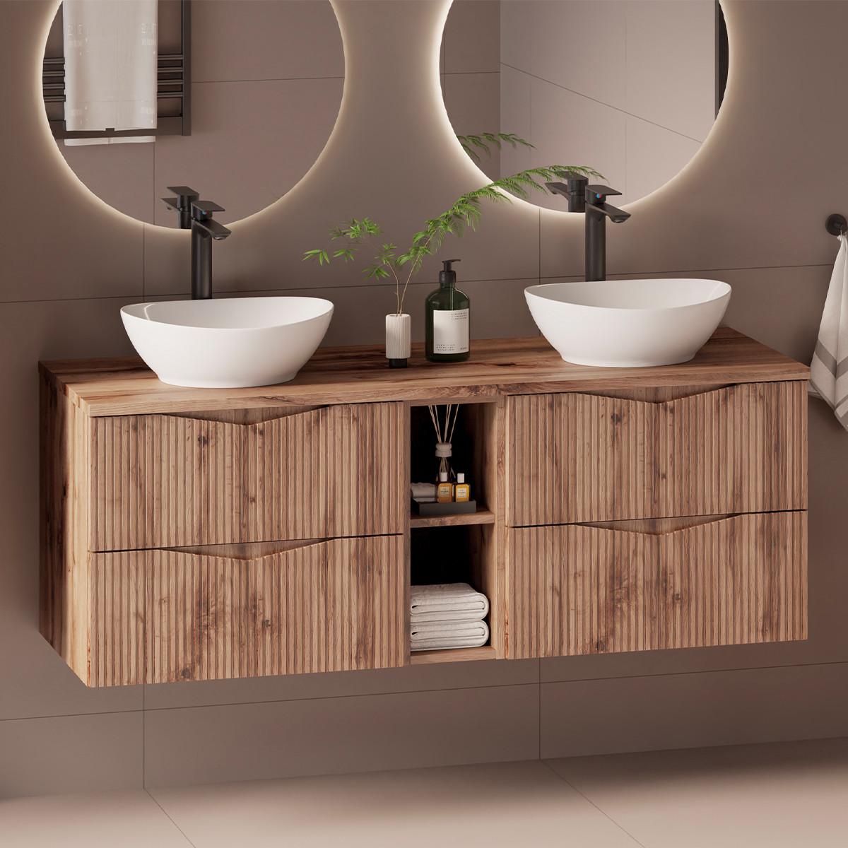 DOPPELWASCHTISCH 140.6cm Tao Holz - Braun, Holzwerkstoff (140.6/52.2/46.5cm) - Petits-meubles