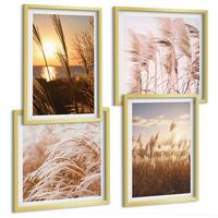 BILDER SET 4er Set - 50x50 cm & 40x60 cm Goldrahmen - Boho-Grasfeld-Sonnenuntergang - Goldfarben, Kunststoff (50/50cm) - TULUP