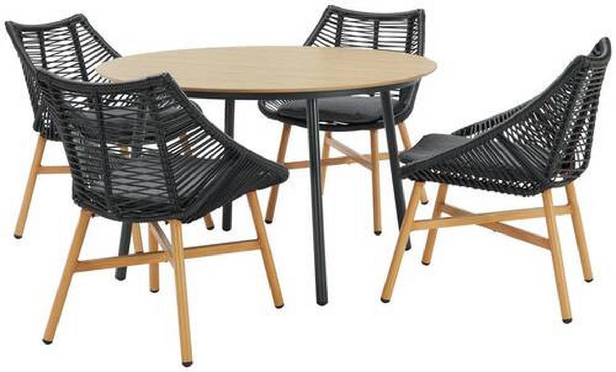 Gartentischgruppe Carmello Schwarz/Teakfarben - Anthrazit/Schwarz, Modern, Kunststoff/Textil - Mömax