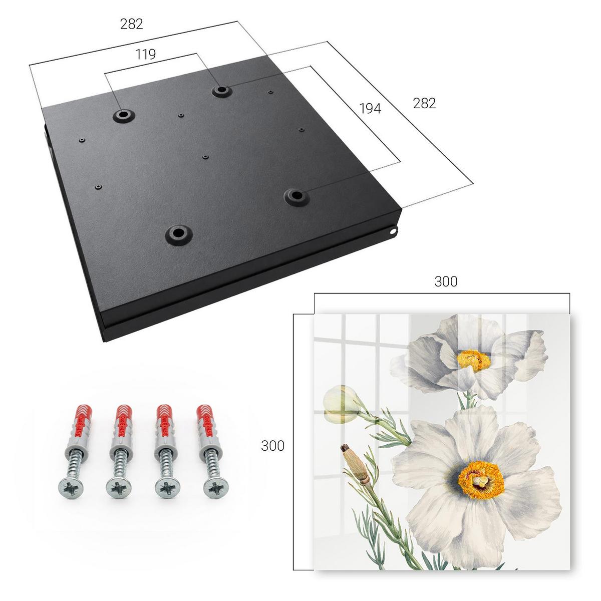 SCHLÜSSELBOX Schwarz 30x30 cm- Türöffnung nach rechts - Blumen Natur - Weiß, Metall (30/30/5cm) - TULUP