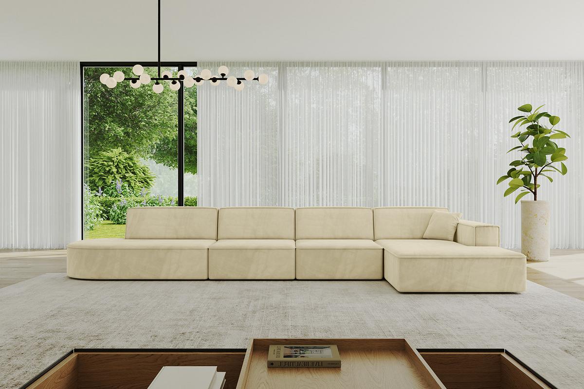 ECKSOFA Ottomane Rechts IREA-L3-v4 - 412x165x77 cm Beige - Taupe/Ecru, Holzwerkstoff/Textil (412/165cm) - ALTDECOR