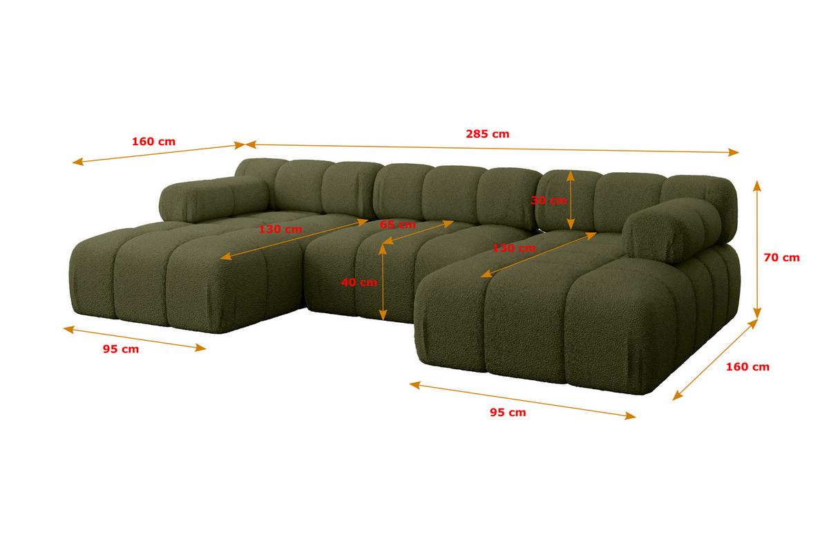 WOHNLANDSCHAFT modulares Sofa Tesso-U1 - 285x160x70 cm Grün Bouclé - Grün, Holzwerkstoff/Textil (285/70/160cm) - ALTDECOR